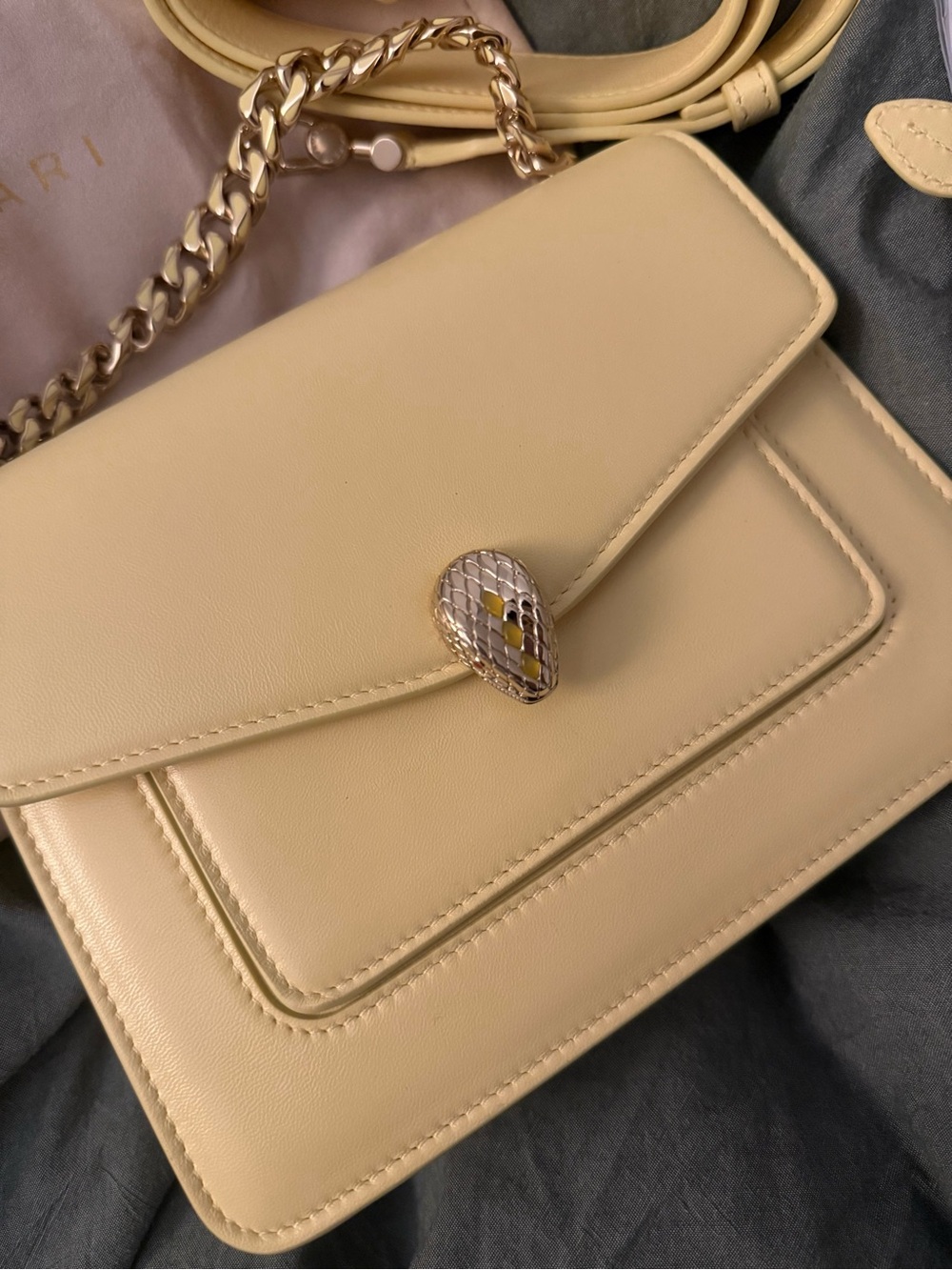 Bvlgari Yellow Calfskin Serpenti Forever Maxi Chain Crossbody Bag - Picture 3 of 15